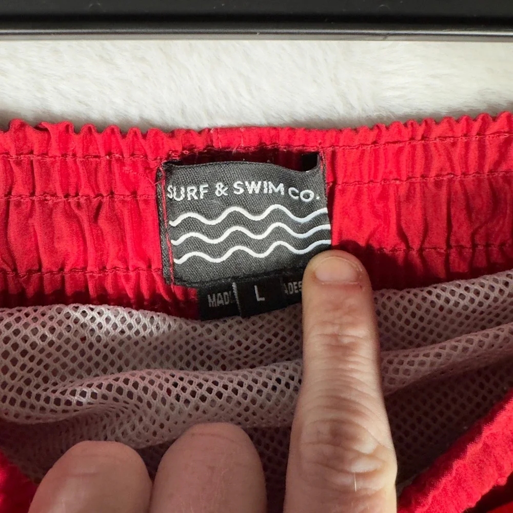Surf‎ and Swim Co Mens Swim Trunks Shorts Red White Blue Stars Size L